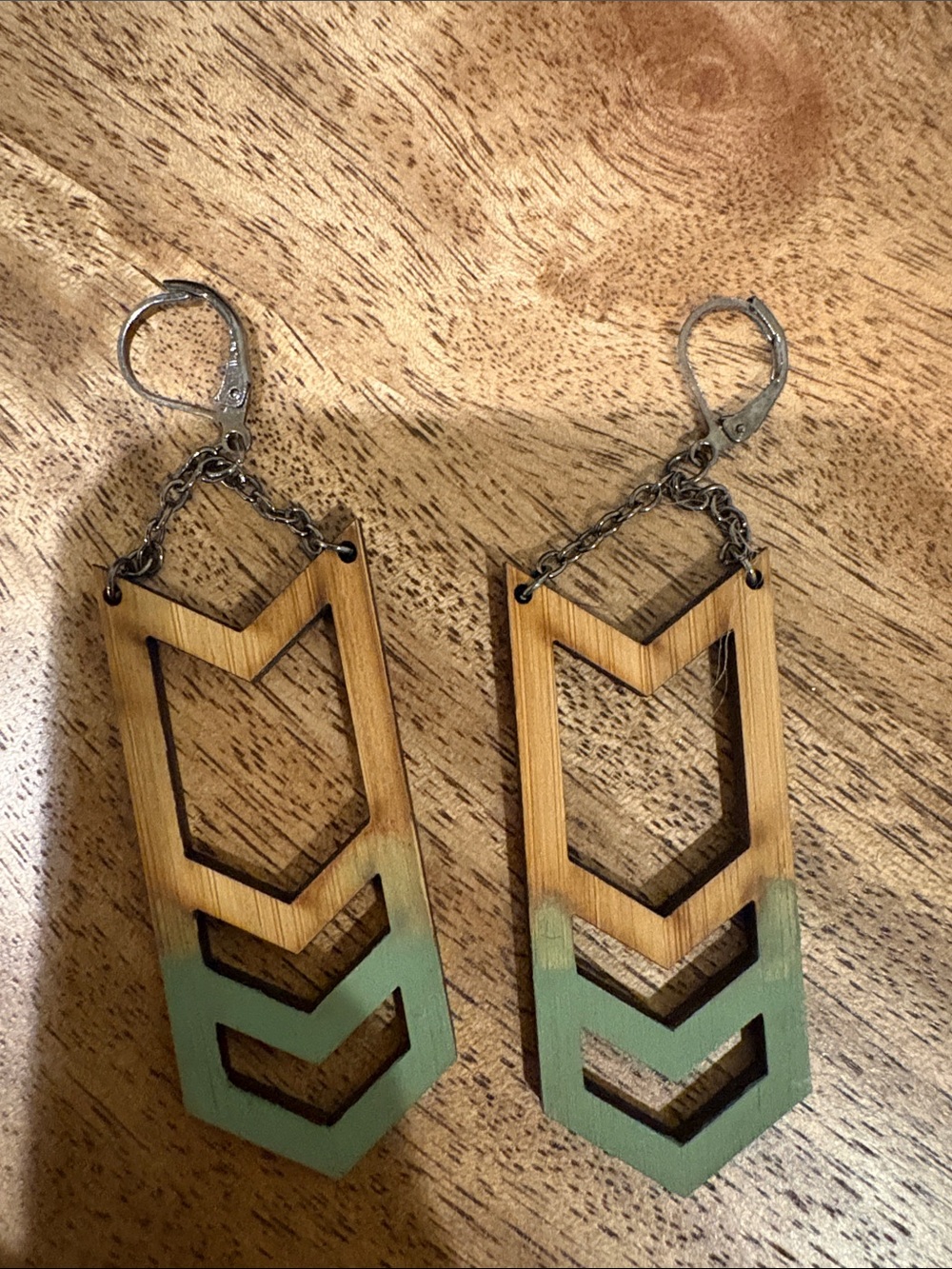 Chevron Wood Drop Earrings in Green - Home Accents Style
